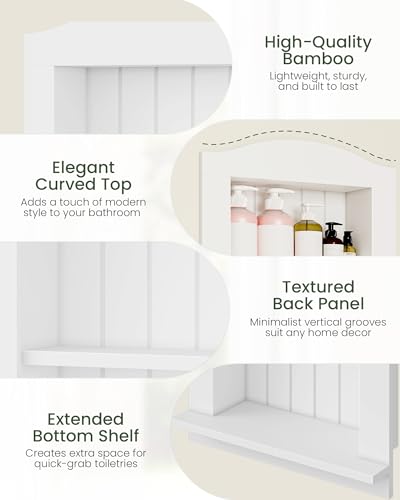 Recessed Wall Niche, 2-Tier Recessed Medicine Cabinet, Bathroom Cabinet Wall Mount, Bamboo Medicine Organizer, Wall Storage Cabinet, for Bathroom, Living Room, Kitchen, White - size: 17.6"L x 2.1"W x 21.8"H