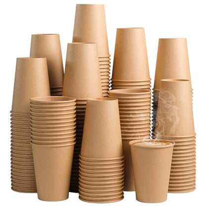 SIUQ 300 Pack 12 oz Kraft Paper Cups, Unbleached Disposable Coffee Cups | Thickened Paper Cups 12 Ounce, Hot/Cold Beverage Drinking Cup for Party, Home, Cafes, Bistros, Businesses (Brown) - style: 12oz-300pack