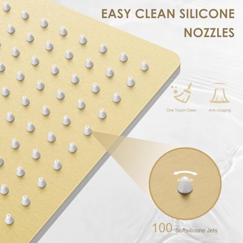 8 Inch Rain Shower Head Brushed Gold - All Metal Stainless Steel 304, Ultra Thin Design, Square Rainfall Showerheads Modern Bathroom - Full Body Coverage Bath Shower - color: Brushed Gold, size: 8 Inch Square