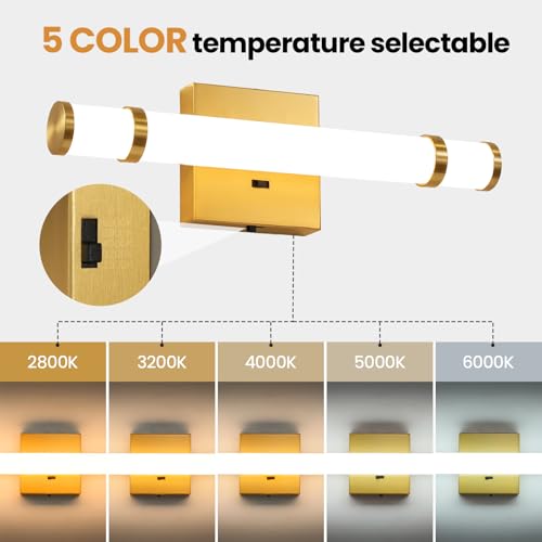 Gold Bathroom Vanity Light - 15.4 Inch LED Modern Bathroom Light Fixtures Over Mirror with Acrylic Shade 10W Dimmable 5CCT Bathroom Sconces Wall Lighting (Built-in Dimmer) - color: Gold, size: 15.4 Inch