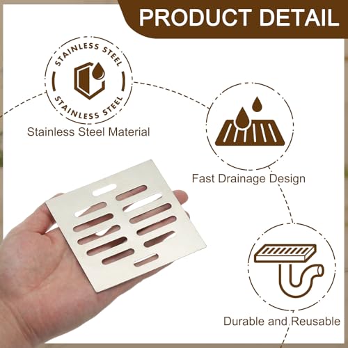 uxcell 2 Pcs Square Floor Drain Cover, Stainless Steel Shower Hair Catcher Drain Grate for Small Lawns, Bathroom Covers, Kitchen Floor Drains, Silver Tone(4/5 Inches) - size: 4/5 Inches