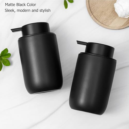 Foaming Soap Dispenser Thick Ceramic Foam Hand Soap Dispenser for Bathroom or Kitchen Sink, Liquid Pump Bottles for Hand soap, Body Wash, 2 Pack Black | Refillable Foam Soap Dispensers for Hand Soap and Body Wash, Ideal for Bathroom Countertop, Kitchen Si