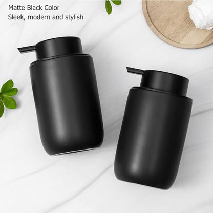 Foaming Soap Dispenser Thick Ceramic Foam Hand Soap Dispenser for Bathroom or Kitchen Sink, Liquid Pump Bottles for Hand soap, Body Wash, 2 Pack Black | Refillable Foam Soap Dispensers for Hand Soap and Body Wash, Ideal for Bathroom Countertop, Kitchen Si