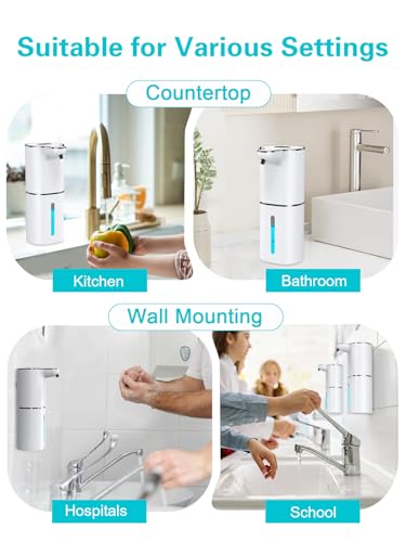 2 Pack Automatic Liquid Soap Dispenser, Rechargeable Touchless Soap Dispenser, Digital Display, 6-Level Adjustable, 380mL Wall Mount Countertop Hand Soap Dispenser for Bathroom Kitchen Sink
