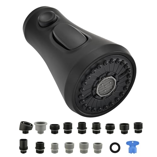 Universal Kitchen Faucet Head Replacement Matte Black,ABS Plastic | 3 Modes(Stream,Spray and Double Blade Spray)Pull Down Nozzle with 17-Adapter for Moen,Delta,Kohler,American Standard Faucet - color: Matte Black