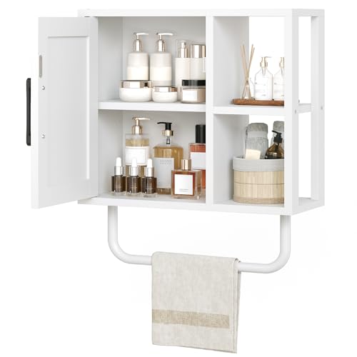 Medicine Cabinet, Bathroom Wall Cabinet with Towel Bar, Over The Toilet Storage Cabinet with Adjustable Shelf and Open Partition, for Bathroom, Laundry Room, Living Room, Kitchen, White - color: White