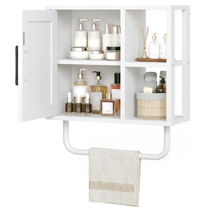 Medicine Cabinet, Bathroom Wall Cabinet with Towel Bar, Over The Toilet Storage Cabinet with Adjustable Shelf and Open Partition, for Bathroom, Laundry Room, Living Room, Kitchen, White - color: White