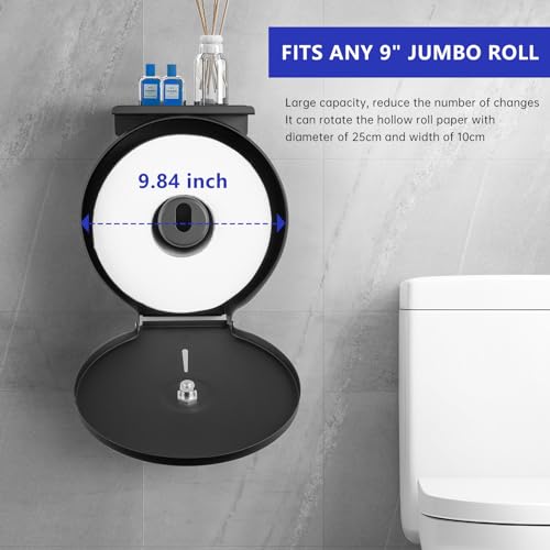 Gorlary Commercial Jumbo Toilet Paper Dispenser with Shelf, Matte Black | Wall Mount Stainless Steel Roll Holder, 9 inch Commercial Toilet Paper Roll Holder for Bathroom Office Restaurant - color: Black