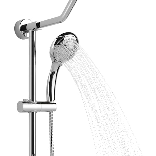 PULSE ShowerSpas Kauai III Polished Chrome Rain Shower Head with Handheld Spray - 2.5 GPM, 8" Showerhead, 5-Function HandShower, Adjustable Slide Bar - Shower Heads with Handheld Spray Combo - color: Chrome, size: 2.5 Gallon Per Minute