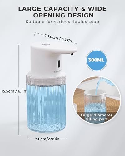 Automatic Foaming Soap Dispenser Touchless, USB Rechargeable Soap Dispenser | Adjustable Foam Levels, 10oz/300mL Hands Free Sensor, Waterproof, Wall Mounted or Countertop for Bathroom & Kitchen - color: White, style: Foam