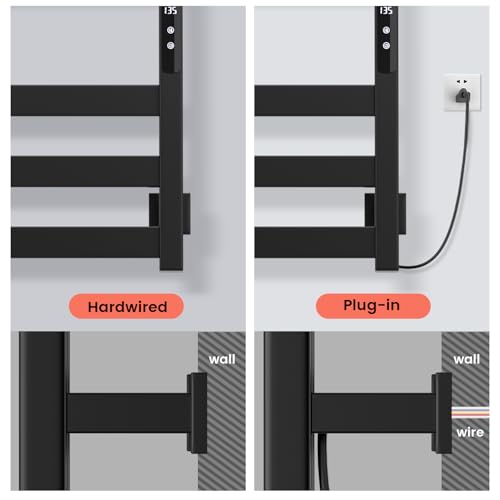Towel Warmer 6 Bars, Stainless Steel Towel Warmer Rack | for Bathroom, Wall Mounted Towel Heater with Intelligent Touch Screen Timer, Hard Wired/Plug-in, Black - size: 6 Bars