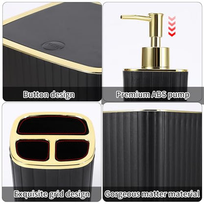 XLHOMO Bathroom Set - 26PC Bathroom Set with Shower Curtain and Rugs, Bathroom Accessory Set, Black Bathroom Accessories Set, Trash Can & Soap Dispenser - style: Black&Gold