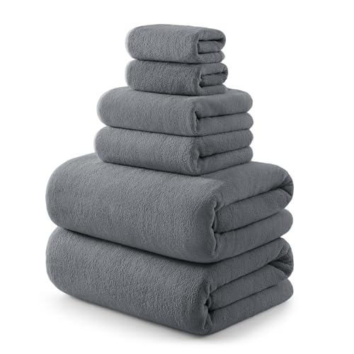 REDKISS Pack of 6 Towel Set - 2 Extra Large Bath, 2 Hand, 2 Washcloths, Ultra Soft & Highly Absorbent, Quicker to Dry, Grey Towels for Bathroom, Spa, Hotel, Gym - color: Gray