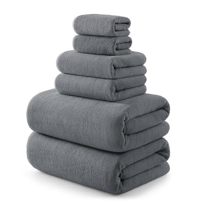 REDKISS Pack of 6 Towel Set - 2 Extra Large Bath, 2 Hand, 2 Washcloths, Ultra Soft & Highly Absorbent, Quicker to Dry, Grey Towels for Bathroom, Spa, Hotel, Gym - color: Gray