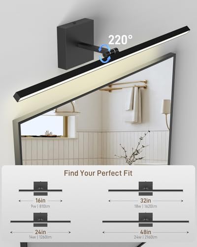 Black Bathroom Vanity Light Fixtures, Morden Vanity Lights with 5CCT&Dimmable Wall Sconce Lamp, 16IN Rotatable Vanity Bath Fixture Over Small Mirror For Bathroom Restroom Bedroom Hallway-ETL Certified - size: 16IN