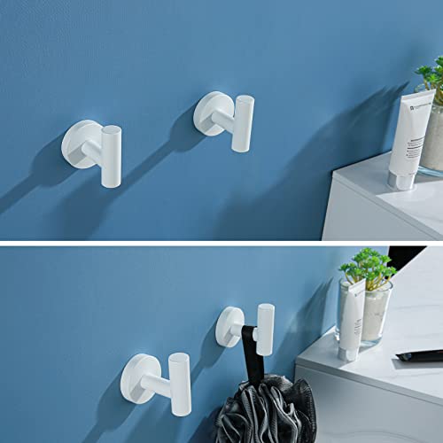 White Towel Hooks Coat Robe Hook for Bath and Kitchen,Bathroom Hardware Accessories, SUS 304 Stainless Steel Wall Hook 2 Count - color: White