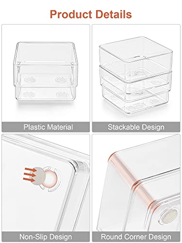 SMARTAKE 16 PCS Drawer Organizer, 5-Size Desk Bathroom Drawer Organizer | 5-Size Storage Tray with Non-Slip Silicone Pads for Makeup, Jewelries, Utensils in Bedroom Dresser, Office and Kitchen, Clear - size: Medium