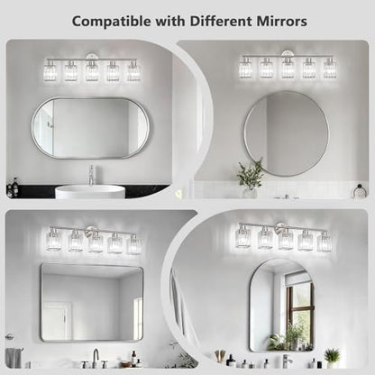 5 Light Bathroom Light Fixtures, Modern Crystal Vanity Lights over Mirror | Metal Frame, Bathroom Light with Square Crystal Shade, ETL Certified, E26 Ceramic Socket, Bulbs Not Included - color: Brushed Nickel, size: 5-Light