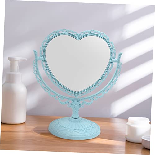 Lurrose Aesthetic Heart Shape Vanity Mirror Double Sided Makeup Mirror with 360 Degree Table Mirror with Stand for Bathroom, Bedroom (Blue) Heart Shaped Mirror