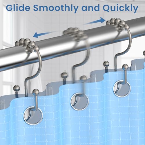Matte Nickel Shower Curtain Hooks Double Sided with Roller Balls | for Bathroom Rods, for Shower Curtain and Liner, Smooth Gliding, Rustproof Metal, Set of 12 Hooks - color: Matte Nickel