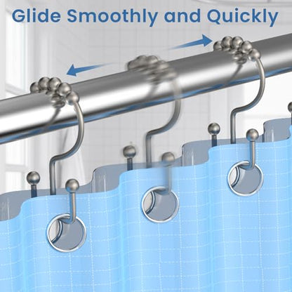 Matte Nickel Shower Curtain Hooks Double Sided with Roller Balls | for Bathroom Rods, for Shower Curtain and Liner, Smooth Gliding, Rustproof Metal, Set of 12 Hooks - color: Matte Nickel
