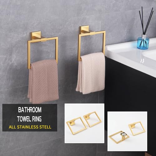 GERZWY Bathroom Hand Towel Holder Gold Stainless Steel Towel Ring for Bath Kitchen Garage Heavy Duty Wall Mounted JG1916-2BE - color: Gold