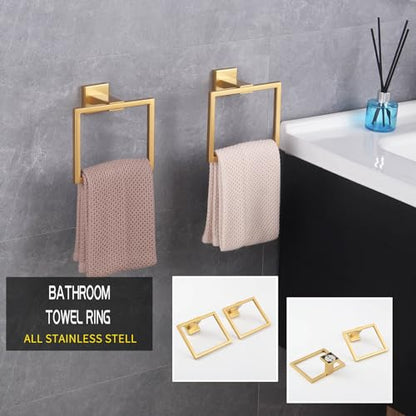 GERZWY Bathroom Hand Towel Holder Gold Stainless Steel Towel Ring for Bath Kitchen Garage Heavy Duty Wall Mounted JG1916-2BE - color: Gold