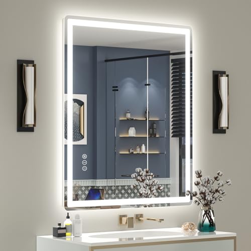 SMIROR 36x30 LED Lighted Bathroom Vanity Mirror with Lights for Wall | Front Lit and Backlit, Rounded-Corner Rectangle, 3 Color, Anti-Fog, Memory, Tempered Glass, UL, Horizontally/ Vertically - color: Frameless, size: 36"L x 30"W
