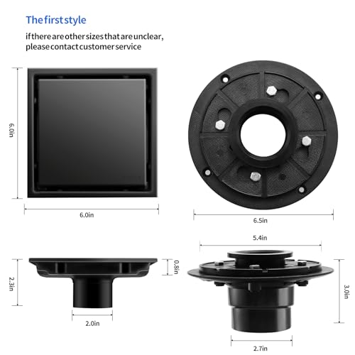 Hidden Brushed Square Shower Floor Drain, Black 6 inch, 304 Stainless Steel, with Flange, Detachable Cover Embedded in Ceramic Tiles - color: Hidden Black, size: 6 inch
