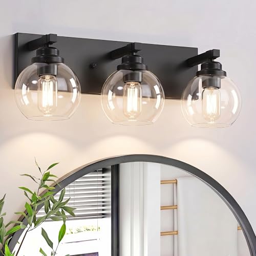 LmnLvn Bathroom Light Fixtures, 3-Light Matte Black Vanity Lights, Modern Bathroom Lighting Fixtures Over Mirror, Farmhouse Vanity Lights with Glass Shade for Living Room, Bedroom, Hallway - color: Matte Black, size: 3 Lights