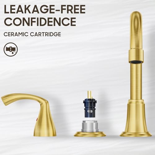 Phiestina 8 Inch 3 Hole 2 Handle Widespread Brushed Gold Bathroom Sink Faucet 2 Pack, Modern Bathroom Faucet with Metal Pop up Drain and Water Supply Lines,WFJC180-BG-2PACK - color: Brushed Gold-8 IN, style: 2 pack