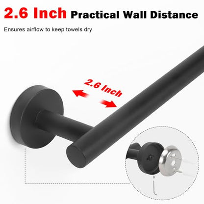 Livabber Bath Towel Bar, 304 Stainless Steel Towel Rack, Heavy Duty Towel Holder Wall Mounted for Bathroom/Kitchen, Usable Hanging Length-20.9 Inch, Total Length-23.7 Inch (Black) - color: Black, size: 24 Inch