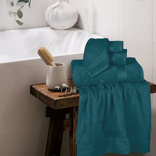 Ultra Soft 6 Pack Cotton Towel Set, Contains 2 Bath Towels 28x55 inch, 2 Hand Towels 16x24 inch & 2 Wash Coths 12x12 inch, Ideal Everyday use, Compact & Lightweight - Teal - color: Teal