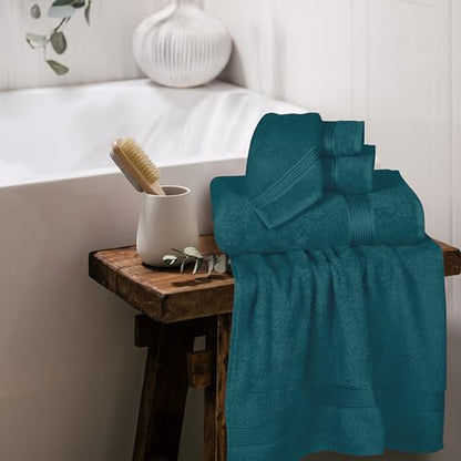 Ultra Soft 6 Pack Cotton Towel Set, Contains 2 Bath Towels 28x55 inch, 2 Hand Towels 16x24 inch & 2 Wash Coths 12x12 inch, Ideal Everyday use, Compact & Lightweight - Teal - color: Teal