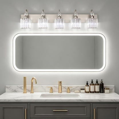 Ralbay Brushed Nickel Bathroom Vanity Light Crystal Modern 5 Light Bathroom Wall Lighting Fixtures Over Mirror - color: Square-Brushed Nickel, size: 5-light