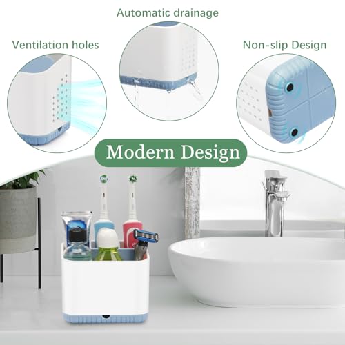 Bathroom Toothbrush Holders, Kids Toothbrush and Toothpaste Holder (Blue) | Easy To Clean, Drainage, Removable, Non-Slip, 4 Slots Tooth Brush Holder for Bathroom Countertop Organizer - color: Blue