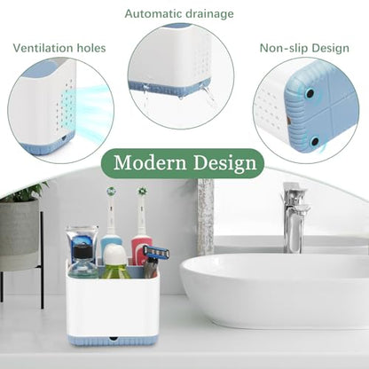 Bathroom Toothbrush Holders, Kids Toothbrush and Toothpaste Holder (Blue) | Easy To Clean, Drainage, Removable, Non-Slip, 4 Slots Tooth Brush Holder for Bathroom Countertop Organizer - color: Blue