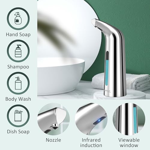 Automatic Liquid Soap Dispenser, 4-Level,13.5oz Touchless | Plastic,400ml Silver Electric Battery Operated Hand & Dish Countertop Soap Dispensers with Sensor for Bathroom,Kitchen Sink - color: Silver, style: Battery