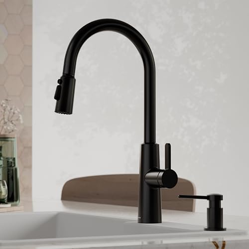 Karran Elmsworth Commercial Style Pull-Down Kitchen Faucet with Dual Interchangeable Spray Heads 5-Function Revolve MAX & 3-Function Revolve Mini Aerator High-Arc Spout (Matte Black) - color: Matte Black