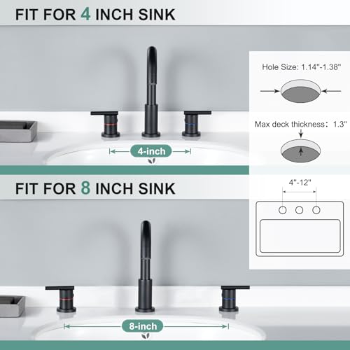 Faustina Black Bathroom Faucets,8 Inch Widespread Bathroom Faucet for Sink 3 Hole,Bathroom Faucet with Pop Up Drain,cUPC Water Supply Line,2-Handles Stainless Steel Vessel Sink Faucet Basin Mixer Tap - color: Black, style: Modern Widespread