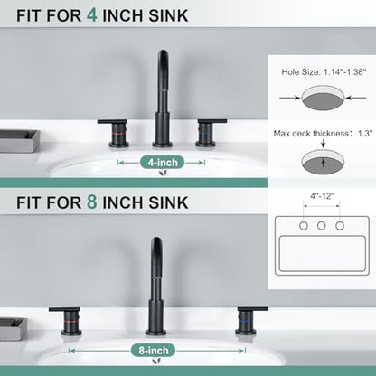 Faustina Black Bathroom Faucets,8 Inch Widespread Bathroom Faucet for Sink 3 Hole,Bathroom Faucet with Pop Up Drain,cUPC Water Supply Line,2-Handles Stainless Steel Vessel Sink Faucet Basin Mixer Tap - color: Black, style: Modern Widespread