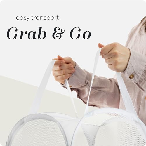 Handy Laundry Pop Up Laundry Hamper 71L Sturdy Collapsible Mesh (White) | Breathable Foldable Laundry Basket with Reinforced Handles, Side Pocket, Wide Opening for Dorm, Travel, Bedroom - color: White