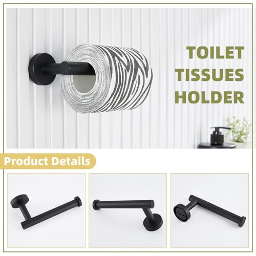 Matte Black Bathroom Hardware Set, 2-piece, 304 Stainless Steel | Bathroom Accessories Set for Bathroom Restroom, 180° rotating Towel Ring, Open-arm Toilet Paper Holder, Drilling Mounted - color: Matte Black Oval Shape