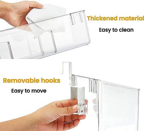 2 Pack Plastic Over Cabinet Door Organizer with Removable Hooks, Clear Hanging Baskets for Organizing Hanging Holder for Kitchen, Bathroom-Hang Outside or Inside Door-L - style: L