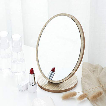 Aestivate Oval Compact Table Mirror - Wood Framed Desktop Mirror with 90 Degree Rotation for Makeup & Cosmetic - size: 7.5"L x 6.3"W