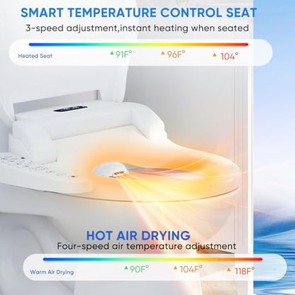 Electric Bidet Attachment for Toilet Seat with Heated Seat Oval Toilet Seat Replacement Soft Close with Bidet Jet Sprayer, Endless Warm Water Air Dryer, Oscillating with Child Mode, Sense Seat