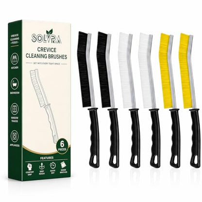 Crevice Cleaning Brush Set 6Pcs Hard Bristle Tools for Narrow Spaces | Grout Scrub Brush for Tile Floors, Bathroom, Shower, Window Tracks & Kitchen Cleaning, Ideal brush for Gaps and Tight Areas.