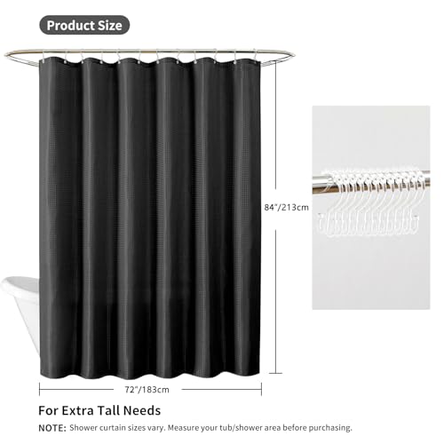 QiyI 3 in 1 Waffle Shower Curtain Set with Liner, Black, 72 x 84 | Shower Curtain and Liner Set with Hooks, Waterproof Bathroom Curtain with PEVA Liner & 12 Double Sided Clear Plastic Rings - color: Black, size: 72"W x 84"L (Pack of 1)