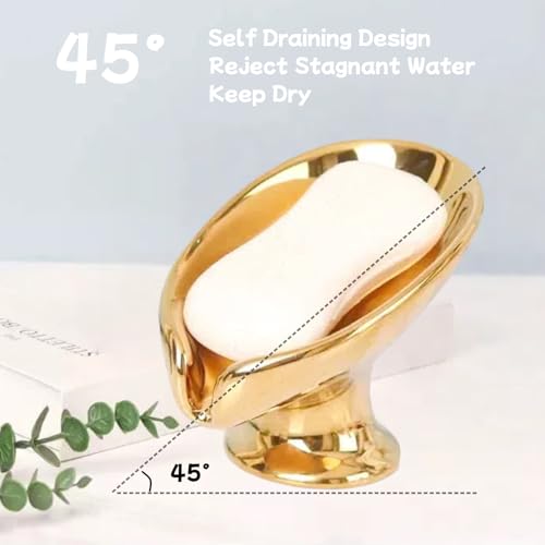 Bar Soap Holder, Soap Dish for Shower, Self Draining Soap Dish, Metallic Glossy Ceramic Soap Holder, Used for Sinks, Bathrooms, Showers,Kitchens (Golden) - color: Golden