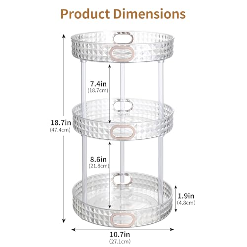 360 Rotating Perfume Organizer, 3 Tier, Diamond Pattern, Clear | 10.7" Large Rotating Makeup Organizer for Vanity, Bathroom Countertop Organizer, Lazy Susan, Skincare Lotion Perfume Storage - size: 3 Tier
